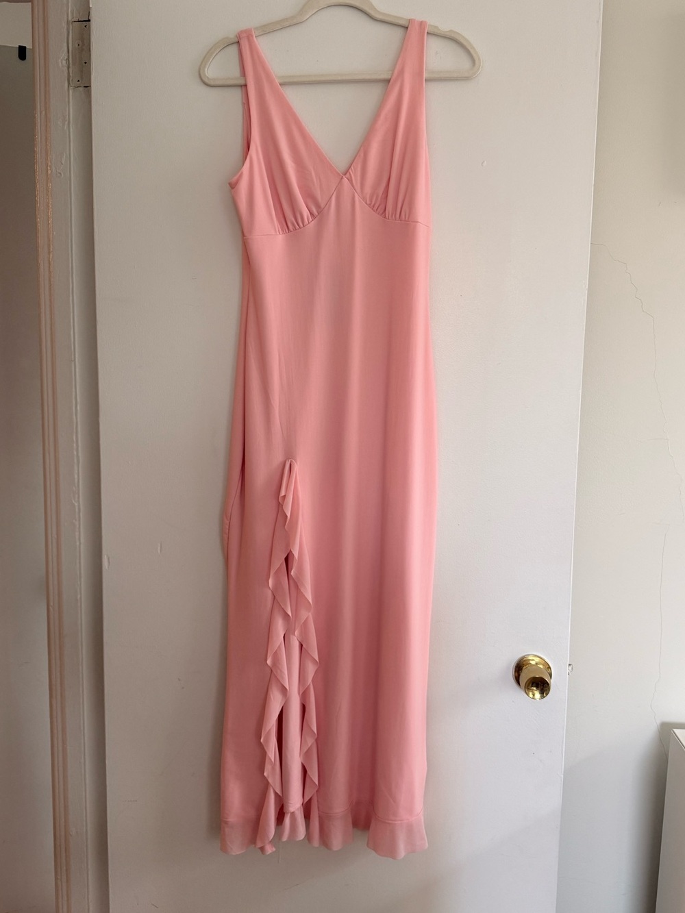 Pink V-Neck Ruffle Slip Dress